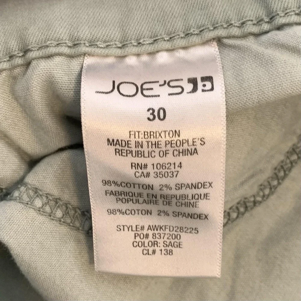 Joe's Brixton Jeans Mens 30x33 Sage Green‎ Light Wash Slim Straight Denim Pants